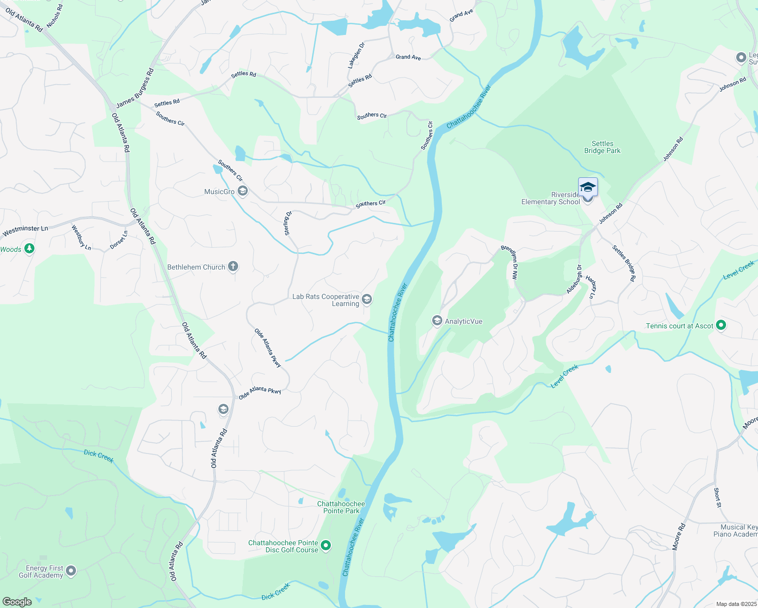 map of restaurants, bars, coffee shops, grocery stores, and more near 6675 Club Valley Court in Suwanee