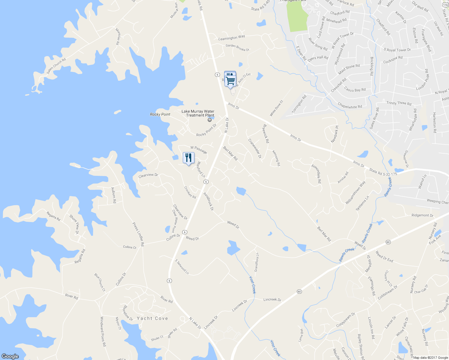 map of restaurants, bars, coffee shops, grocery stores, and more near 205 Wexhurst Court in Columbia