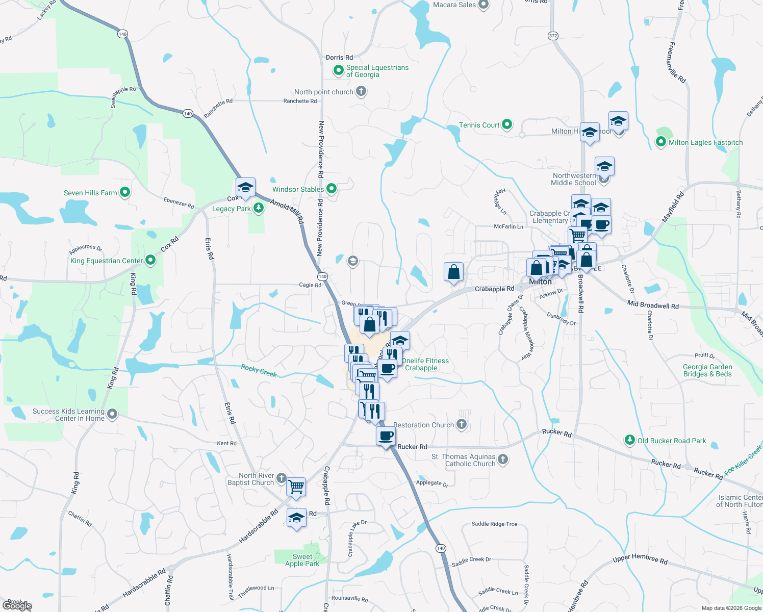 map of restaurants, bars, coffee shops, grocery stores, and more near 230 Brookeivey Ln in Alpharetta