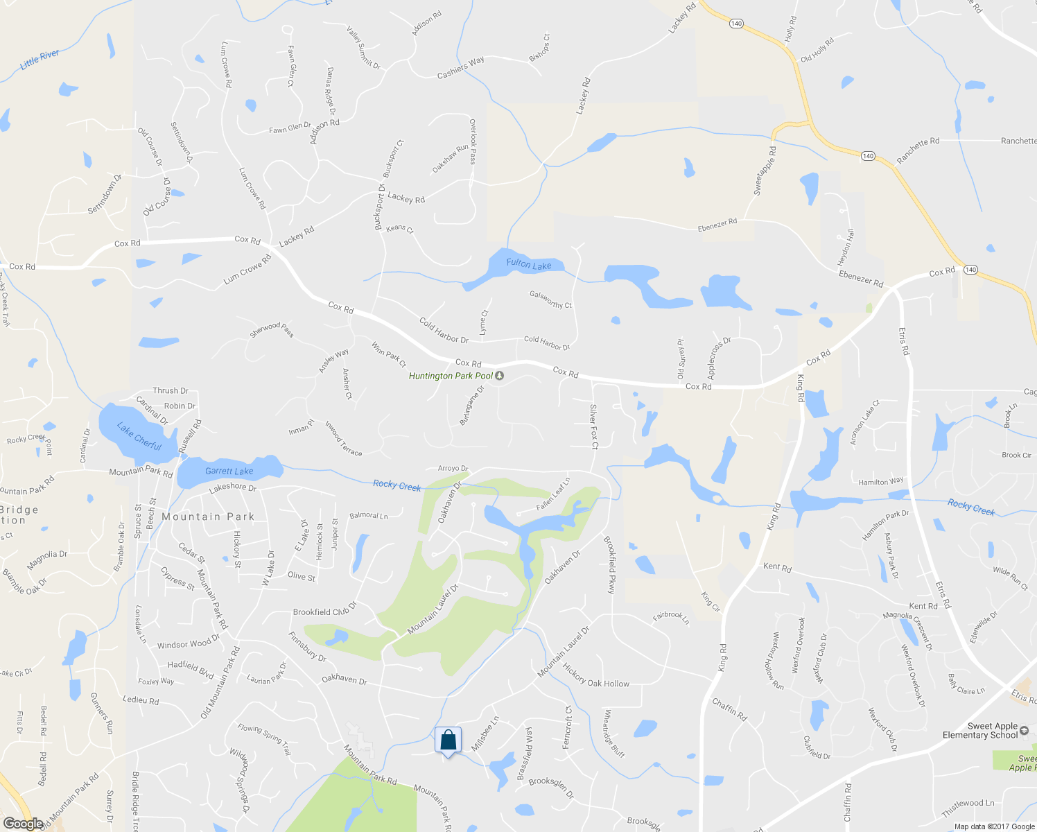 map of restaurants, bars, coffee shops, grocery stores, and more near 5045 Huntwood Way in Roswell