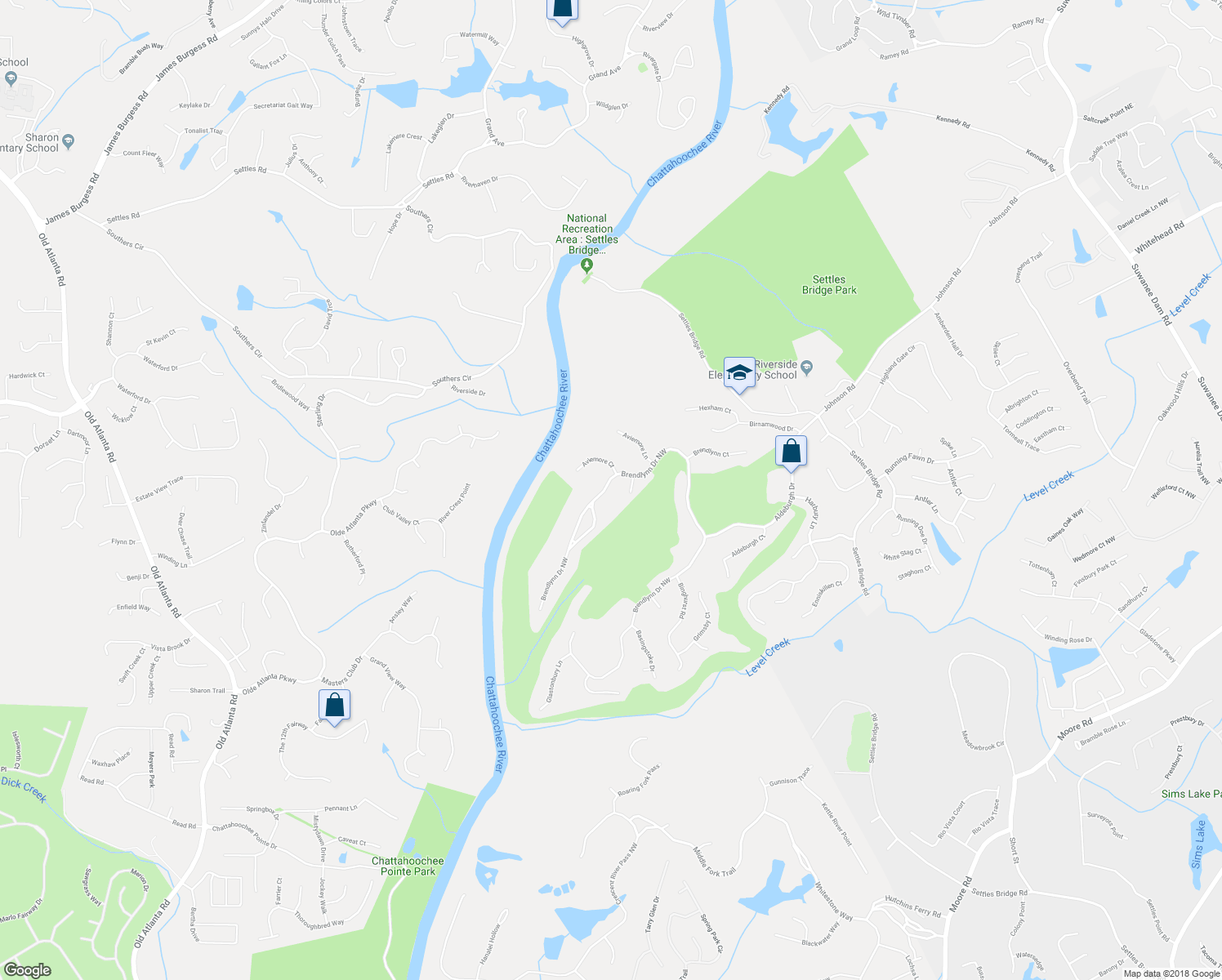 map of restaurants, bars, coffee shops, grocery stores, and more near 5604 Brendlynn Drive Northwest in Suwanee