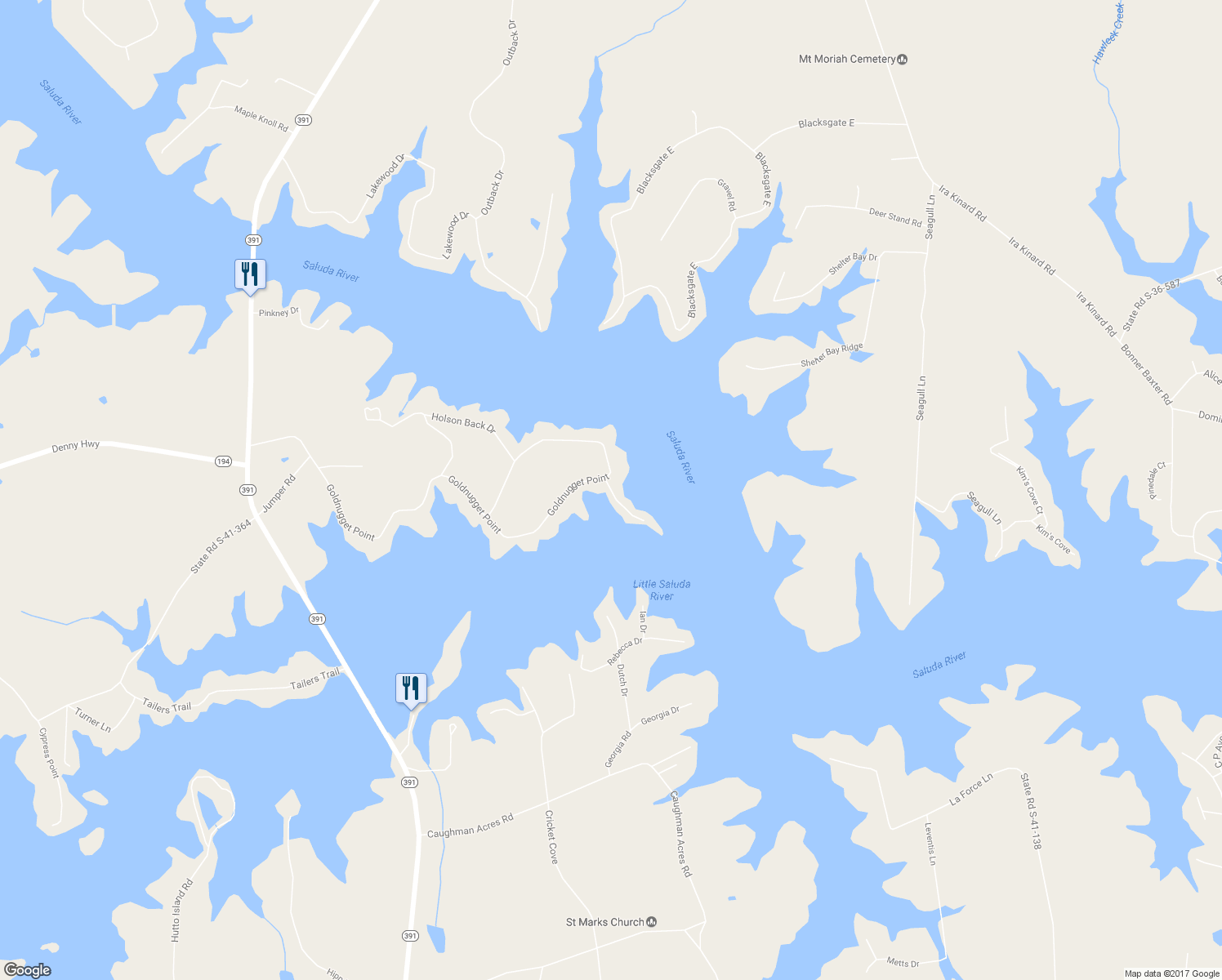 map of restaurants, bars, coffee shops, grocery stores, and more near 123 Gold Arrow Point in Prosperity