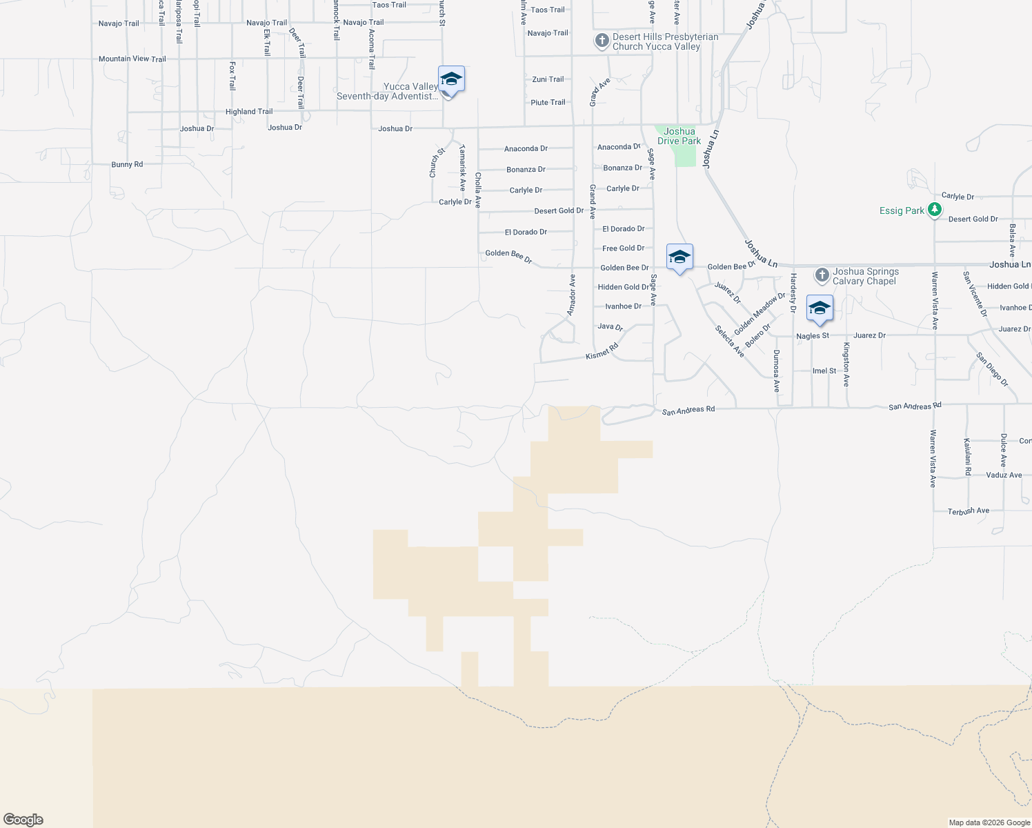 map of restaurants, bars, coffee shops, grocery stores, and more near 56323 Eagles Nest in Yucca Valley