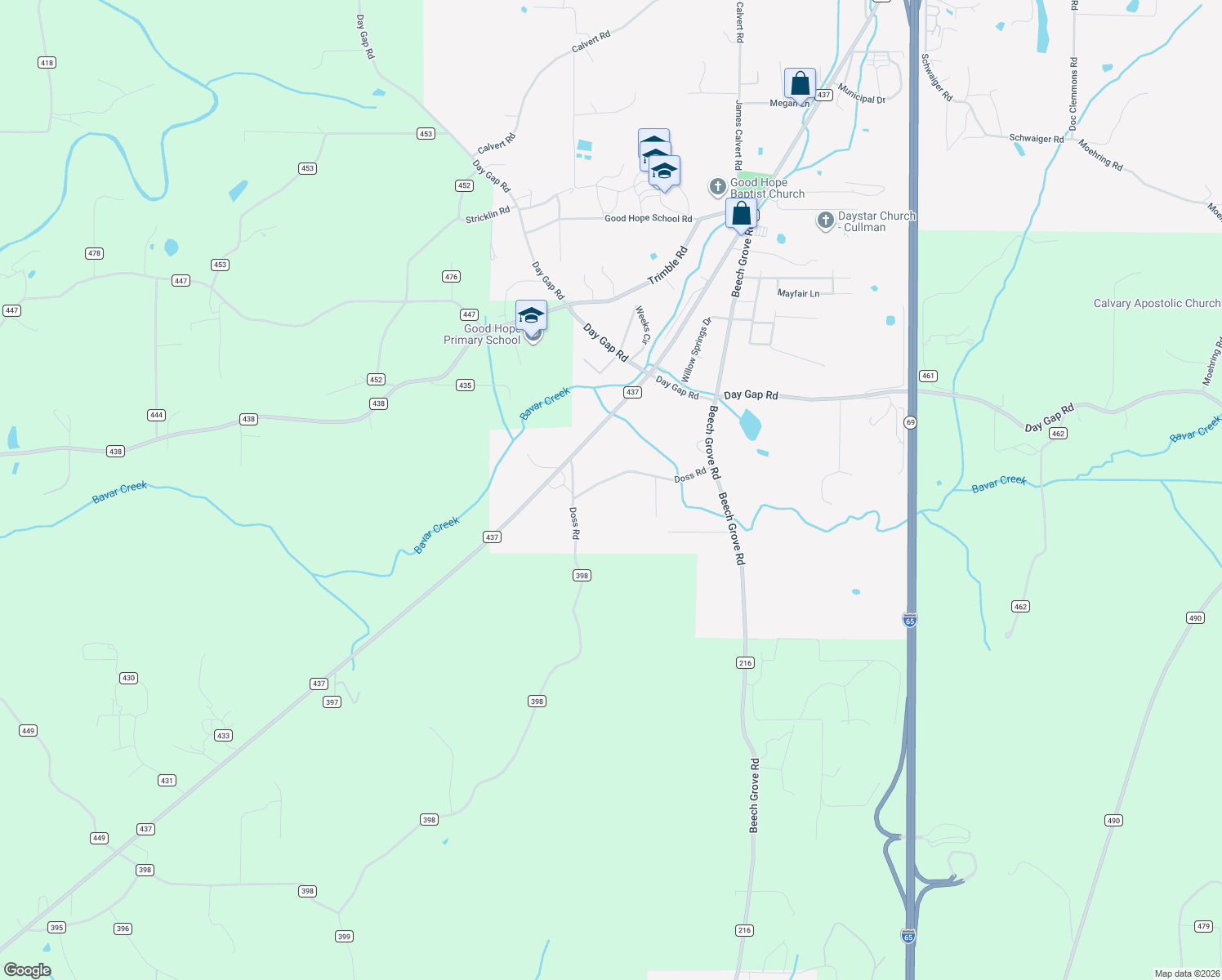 map of restaurants, bars, coffee shops, grocery stores, and more near 240 Doss Road in Cullman