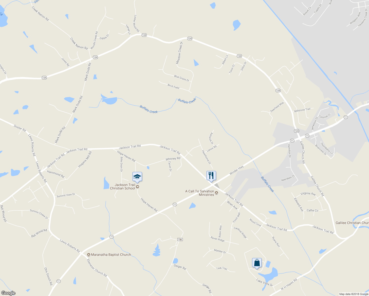 map of restaurants, bars, coffee shops, grocery stores, and more near 30 Waverly Court in Jefferson