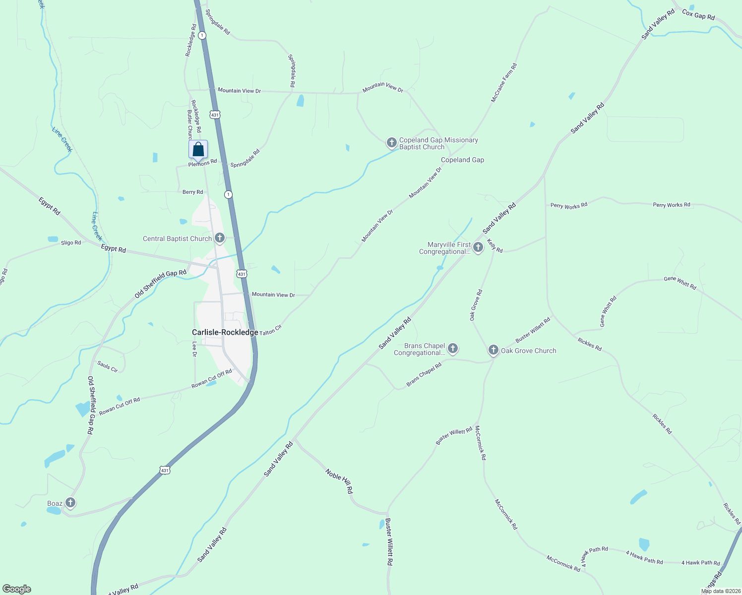 map of restaurants, bars, coffee shops, grocery stores, and more near 2080 Sand Valley Road in Attalla