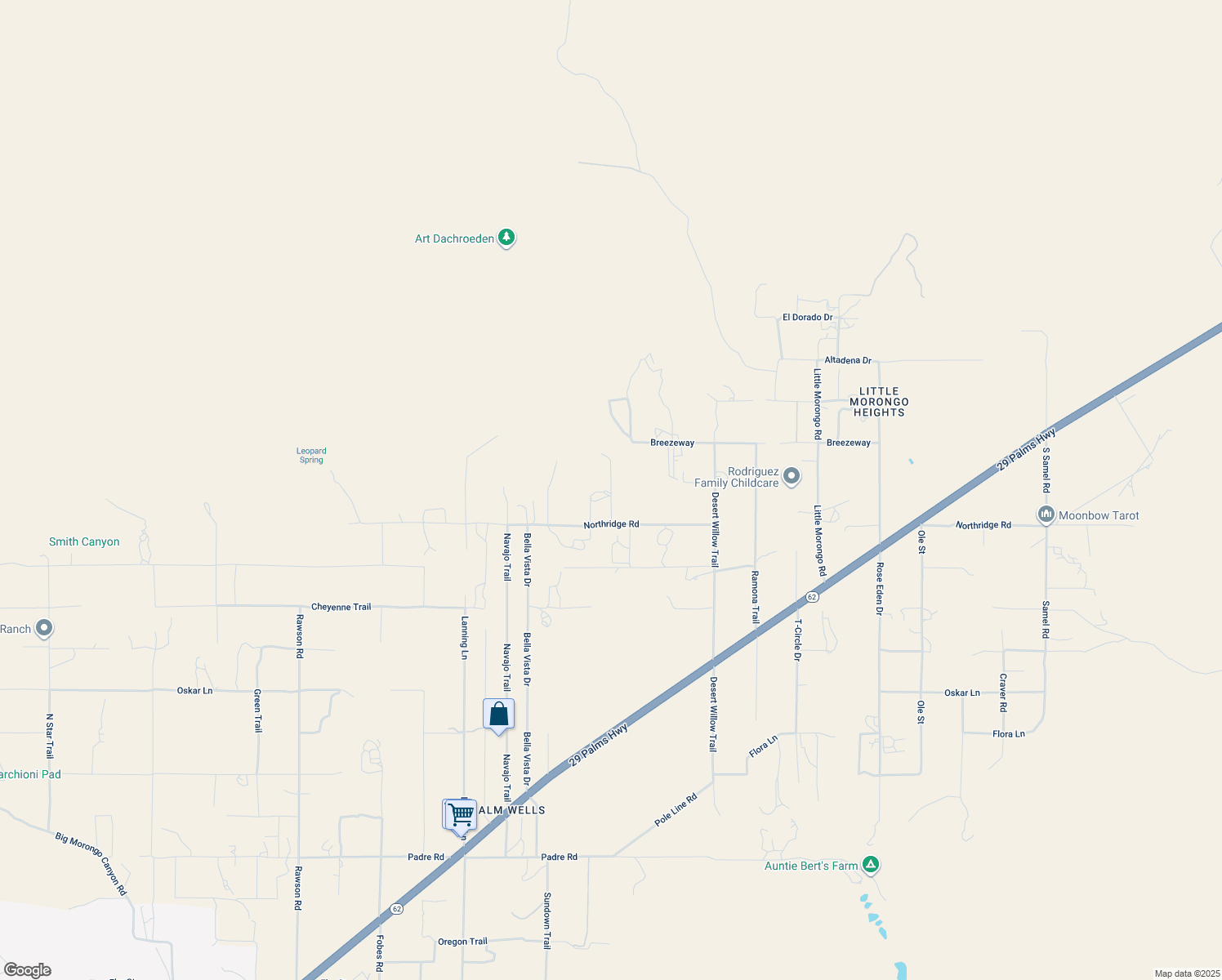 map of restaurants, bars, coffee shops, grocery stores, and more near 8787 Via La Scala in Morongo Valley