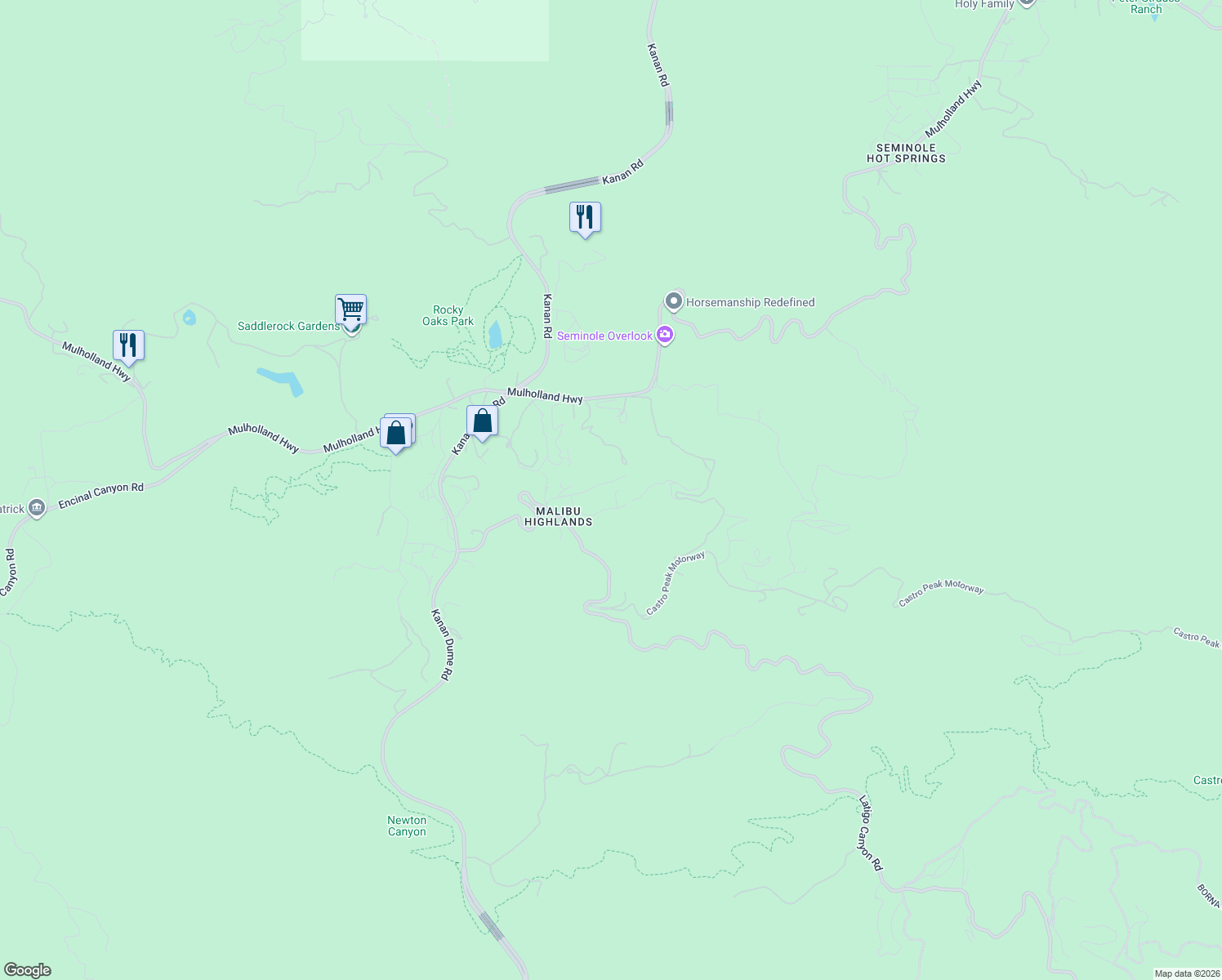 map of restaurants, bars, coffee shops, grocery stores, and more near 31341 Birdella Road in Malibu