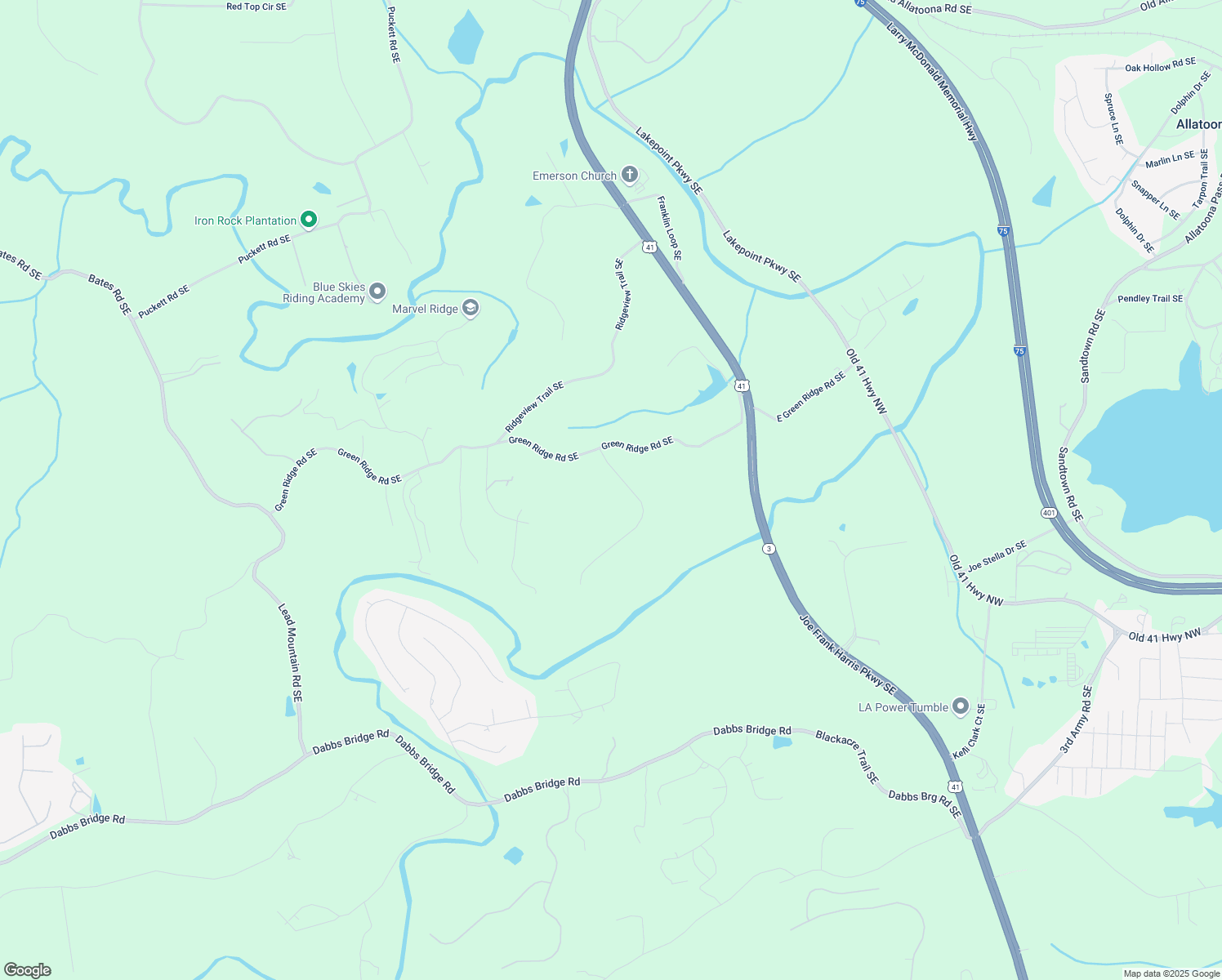 map of restaurants, bars, coffee shops, grocery stores, and more near 14 Retreat Ridge Southeast in Cartersville