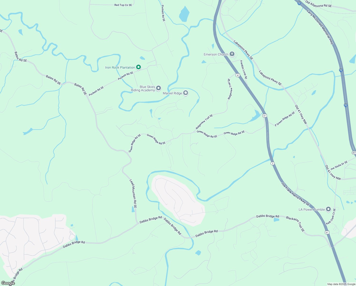 map of restaurants, bars, coffee shops, grocery stores, and more near 431 Green Ridge Road Southeast in Cartersville
