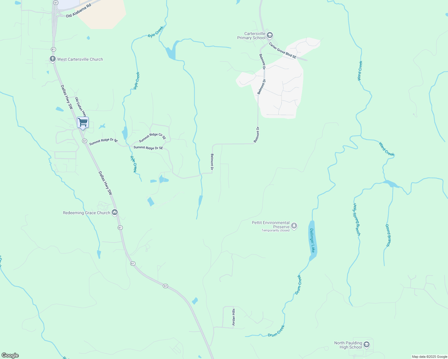 map of restaurants, bars, coffee shops, grocery stores, and more near in Cartersville