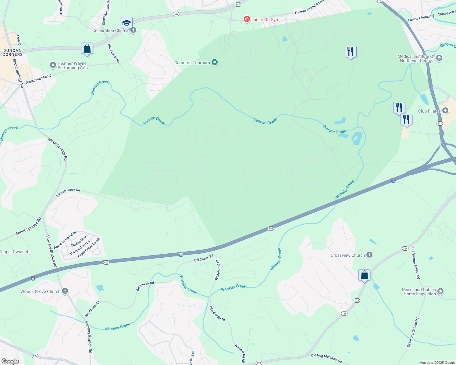 map of restaurants, bars, coffee shops, grocery stores, and more near 1898 Sam Snead Dr in Braselton