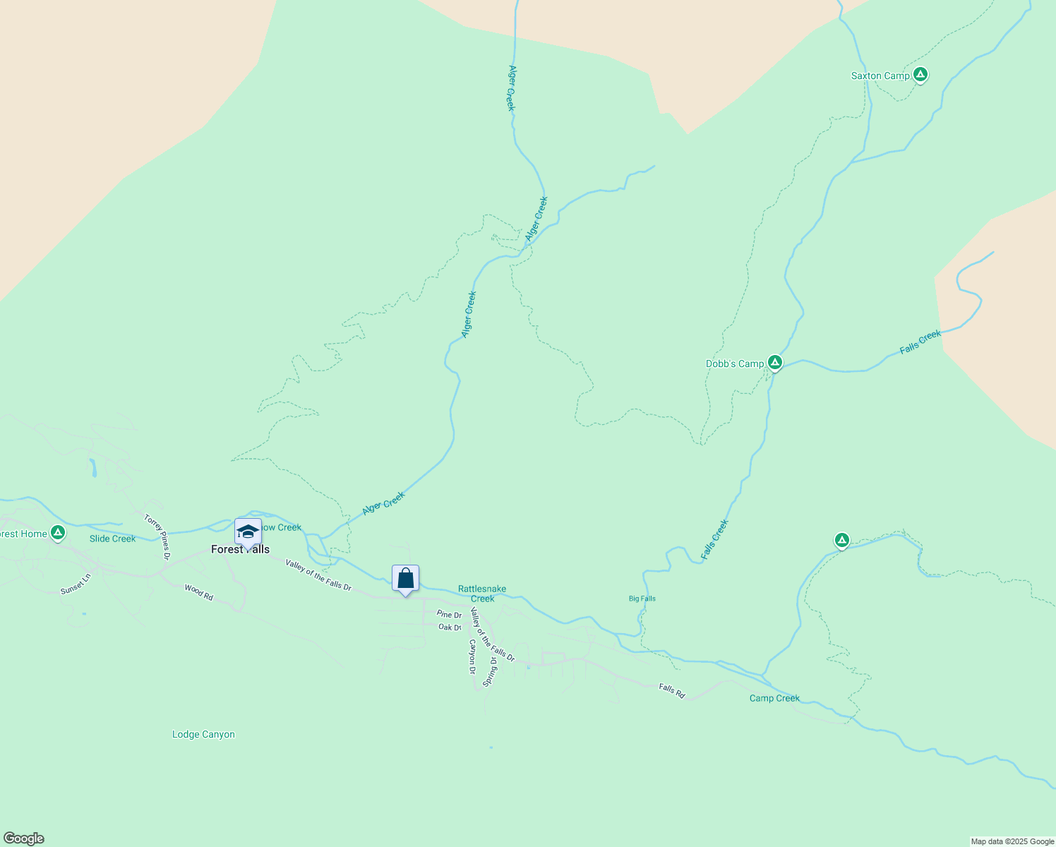 map of restaurants, bars, coffee shops, grocery stores, and more near in Forest Falls