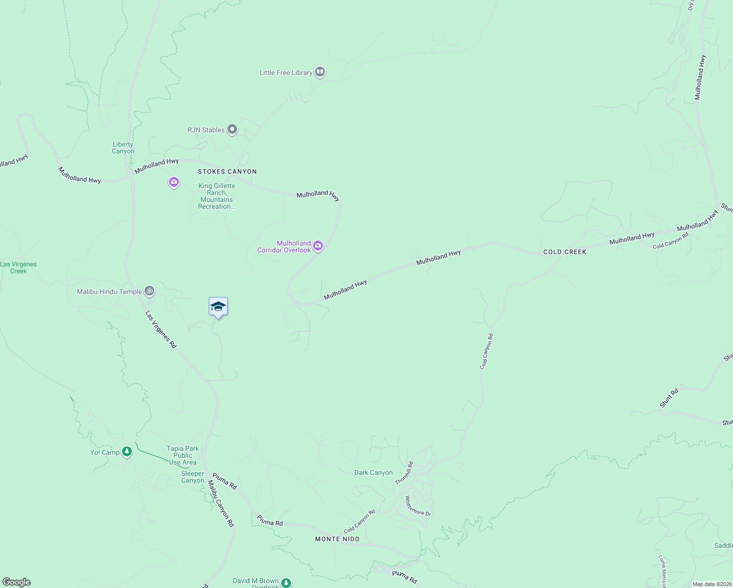 map of restaurants, bars, coffee shops, grocery stores, and more near 25858 Mulholland Highway in Calabasas