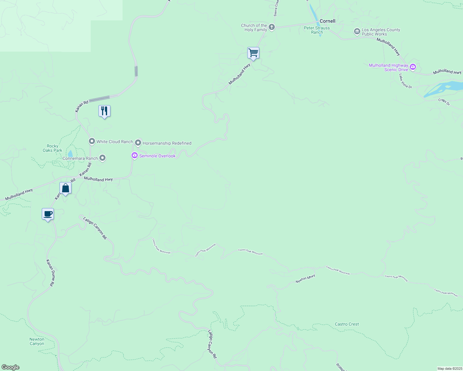map of restaurants, bars, coffee shops, grocery stores, and more near 30884 Mulholland Highway in Malibu