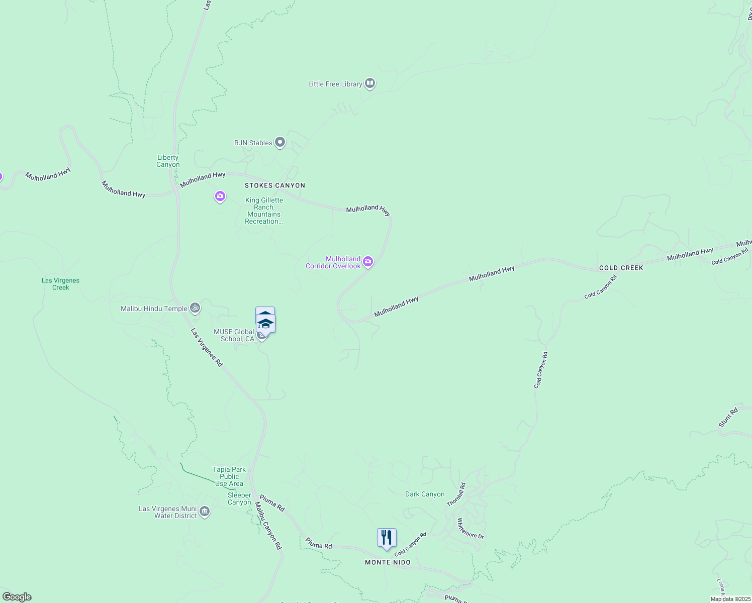 map of restaurants, bars, coffee shops, grocery stores, and more near 26035 Mulholland Highway in Calabasas