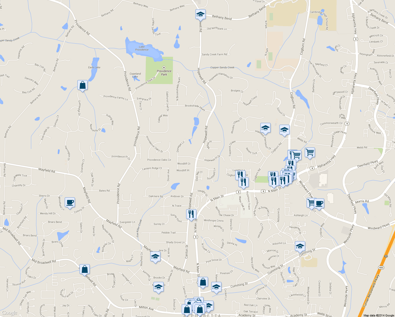 map of restaurants, bars, coffee shops, grocery stores, and more near 720 Hopewell Place Drive in Milton
