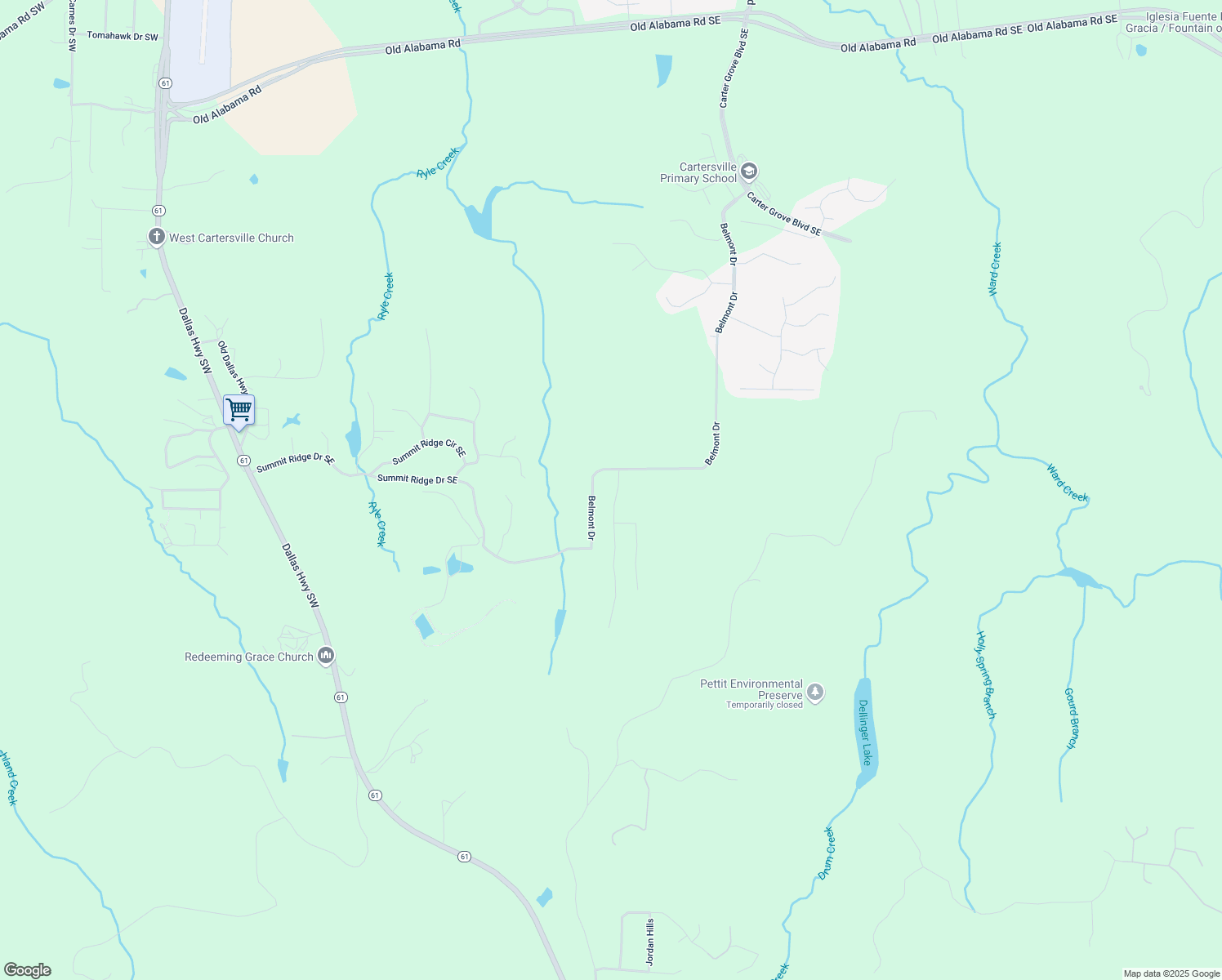 map of restaurants, bars, coffee shops, grocery stores, and more near 103 Landsdowne Way Southeast in Cartersville