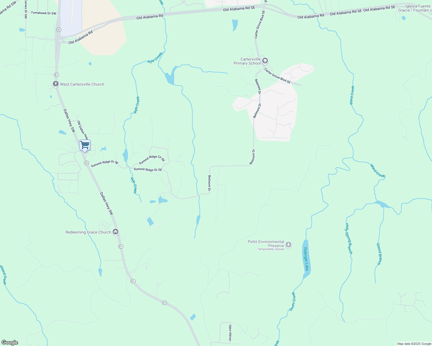 map of restaurants, bars, coffee shops, grocery stores, and more near 103 Landsdowne Way Southeast in Cartersville
