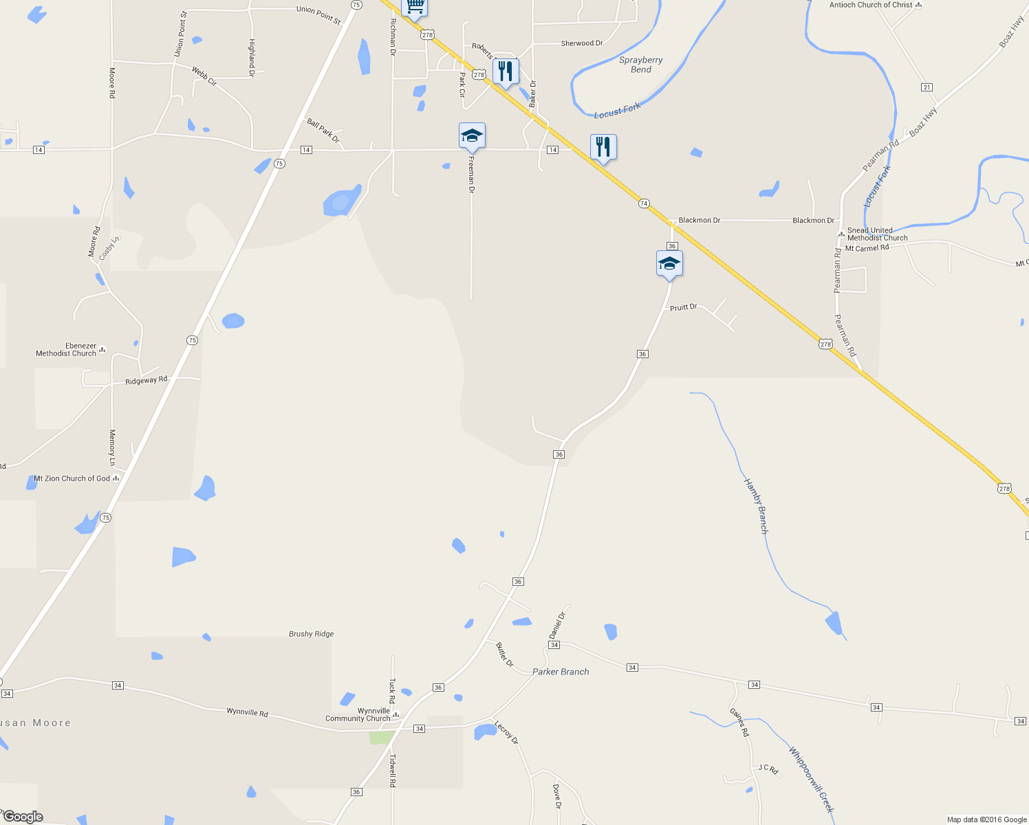 map of restaurants, bars, coffee shops, grocery stores, and more near 141 Hamby Branch Road in Altoona