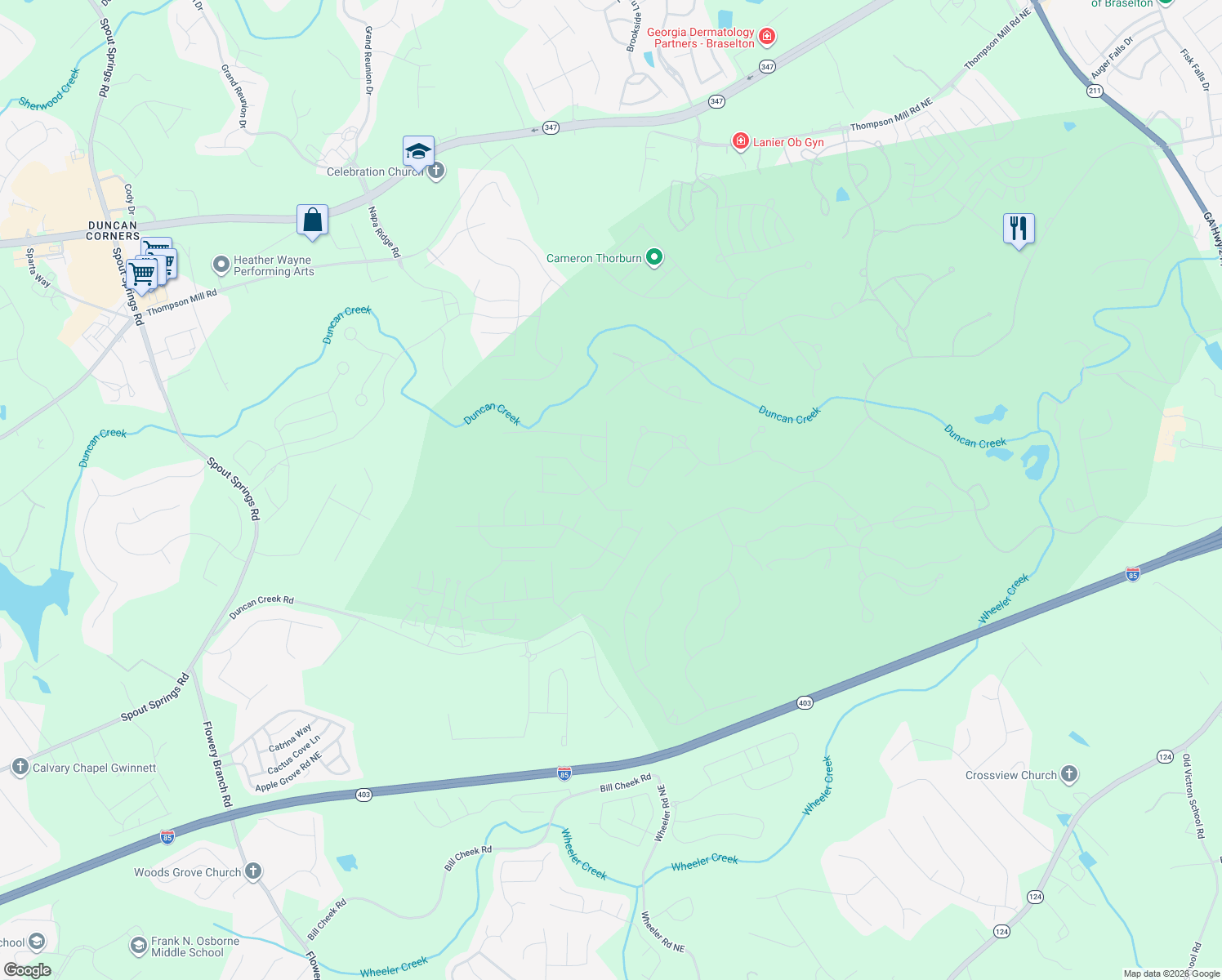 map of restaurants, bars, coffee shops, grocery stores, and more near 1910 Tee Dr in Braselton