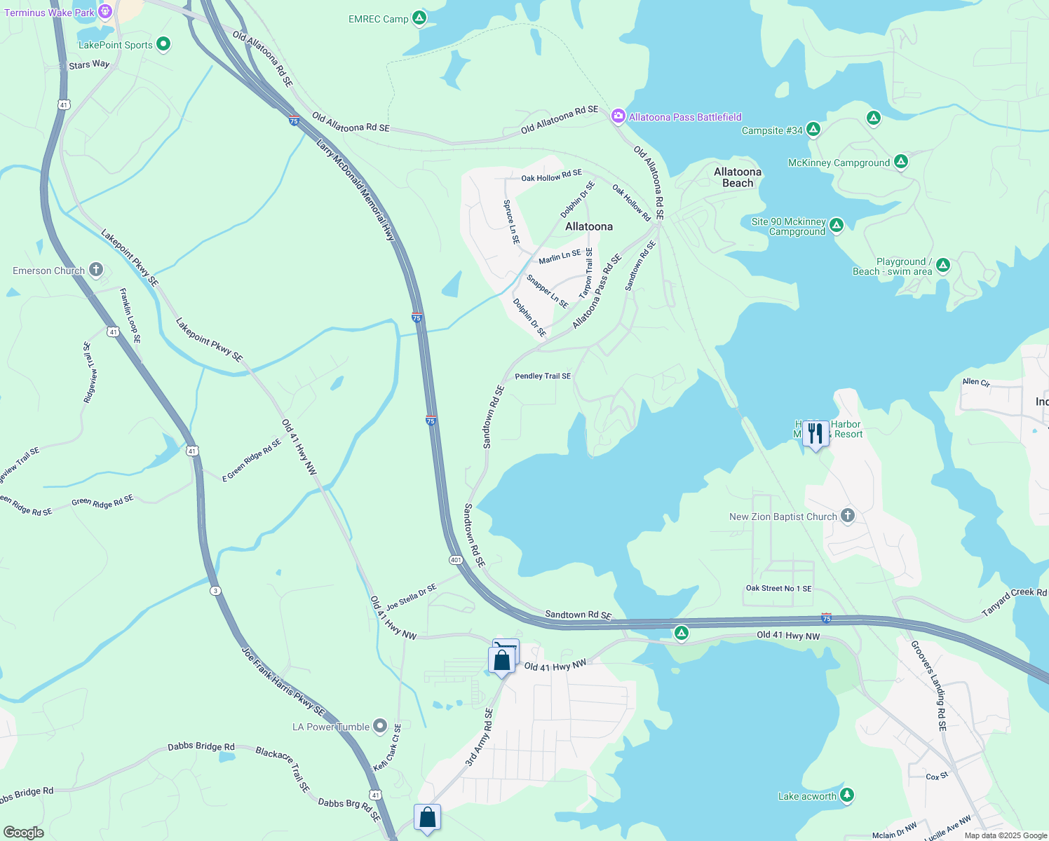 map of restaurants, bars, coffee shops, grocery stores, and more near in Cartersville