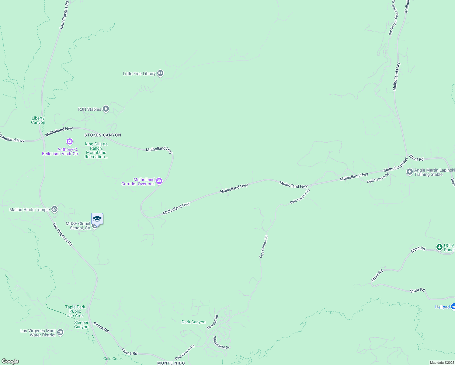 map of restaurants, bars, coffee shops, grocery stores, and more near 25615 Mulholland Highway in Calabasas