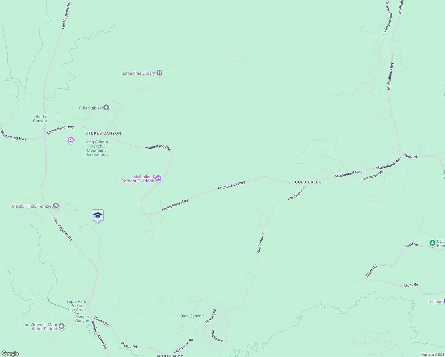 map of restaurants, bars, coffee shops, grocery stores, and more near 25615 Mulholland Highway in Calabasas