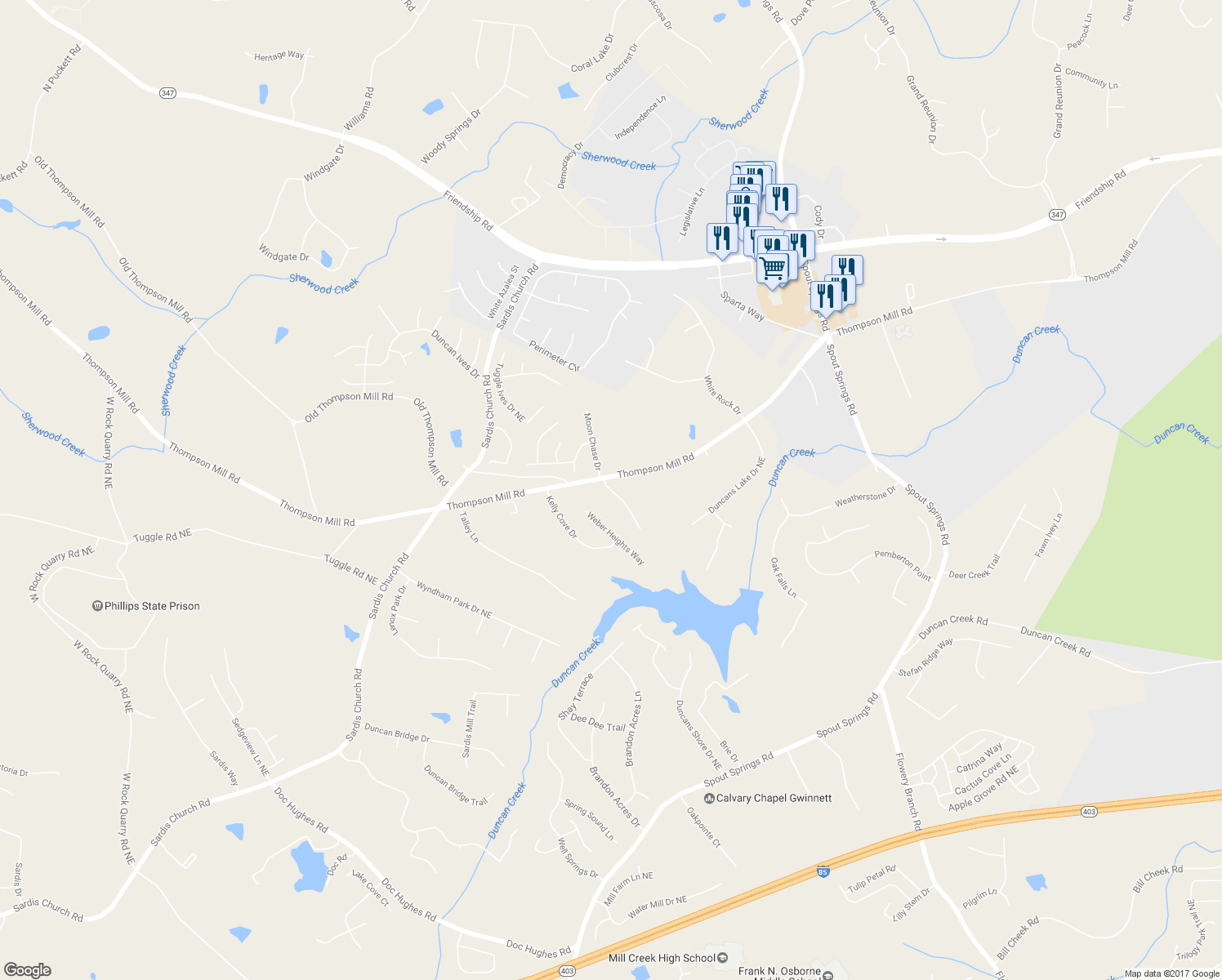 map of restaurants, bars, coffee shops, grocery stores, and more near 4977 Summer Wind Drive in Buford