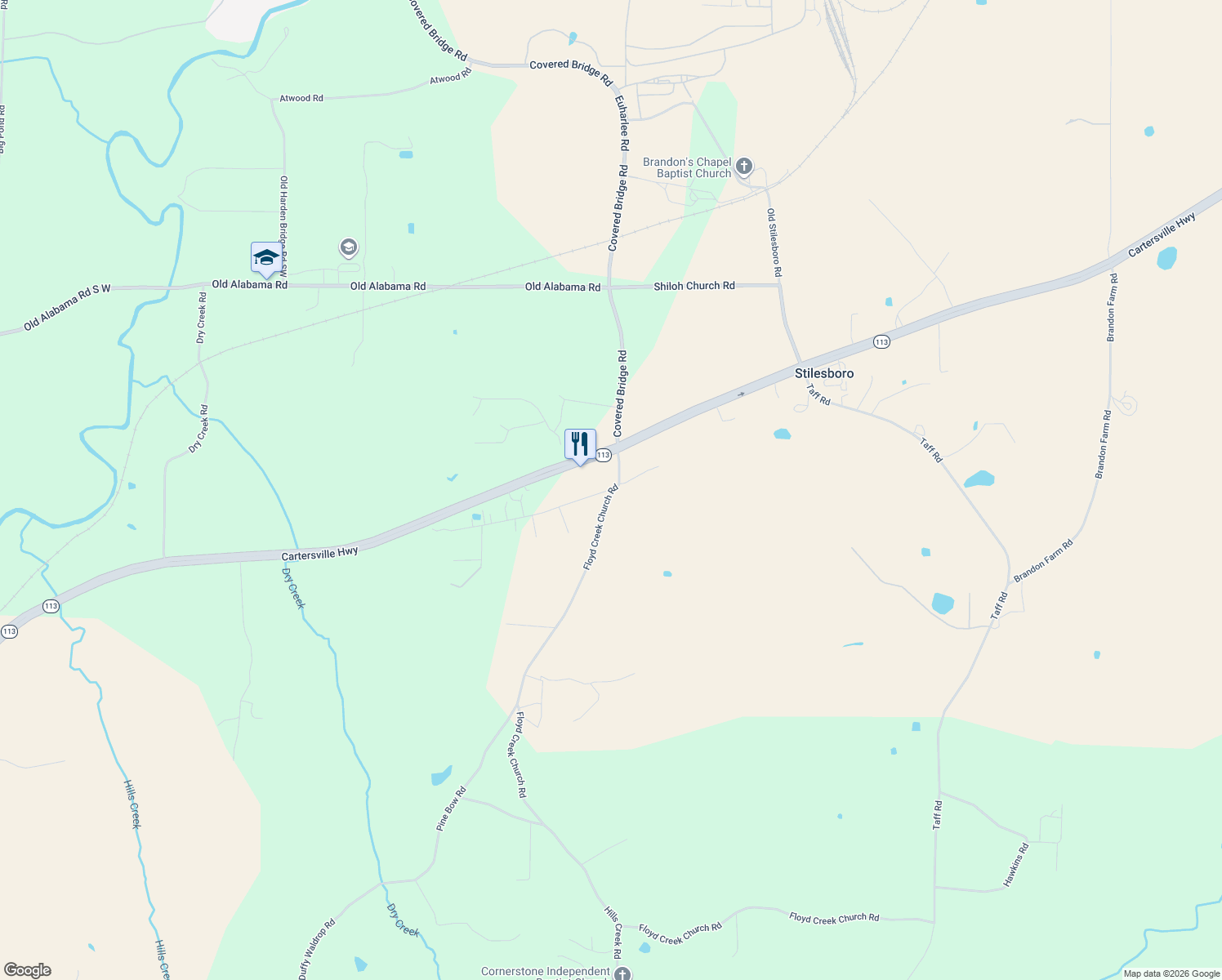map of restaurants, bars, coffee shops, grocery stores, and more near 0 Floyd Creek Church Road in Taylorsville
