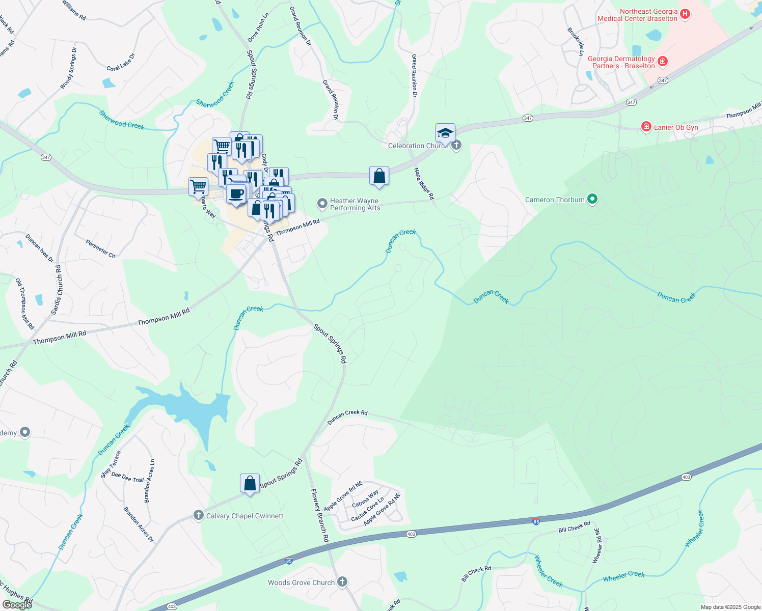 map of restaurants, bars, coffee shops, grocery stores, and more near in Braselton