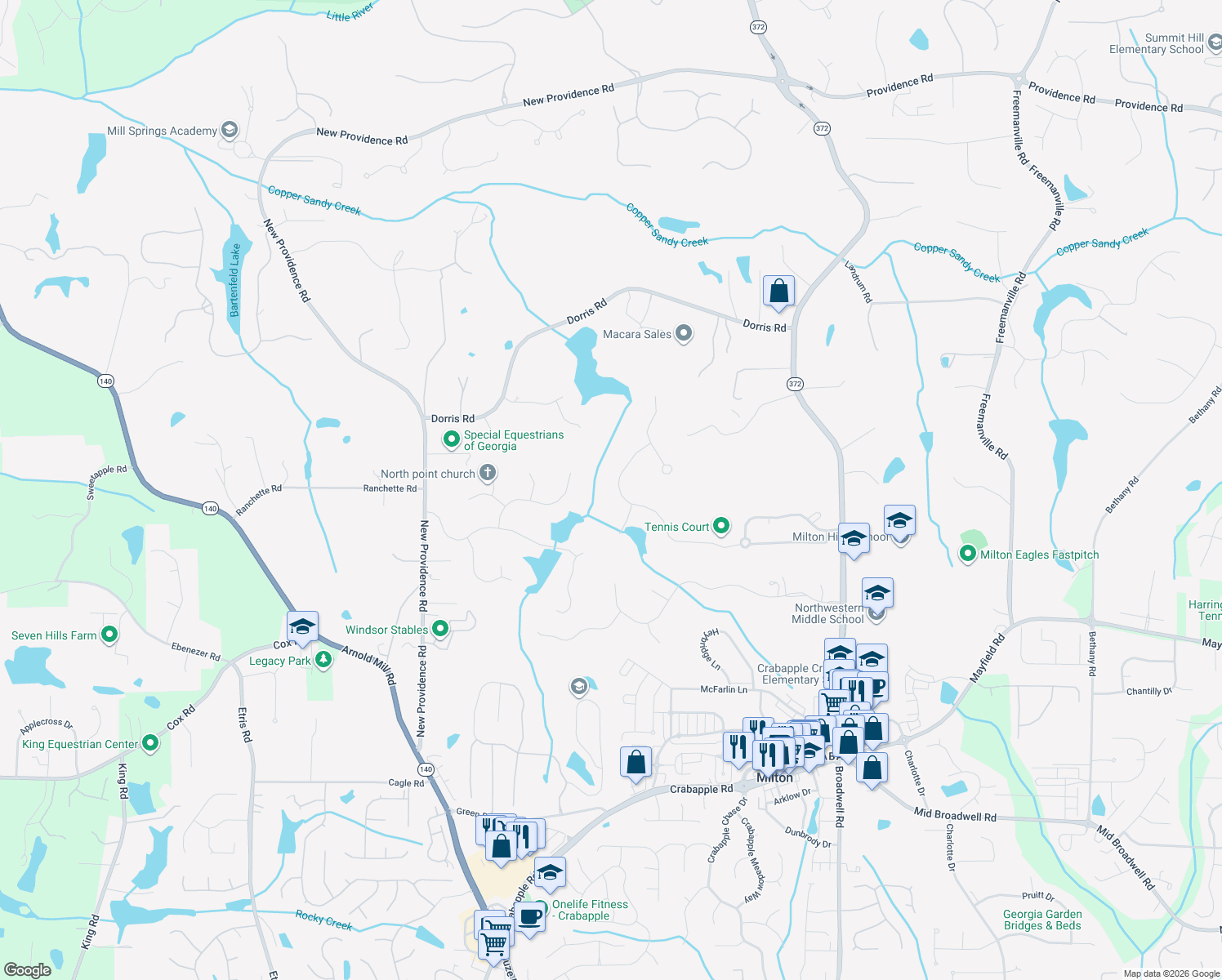 map of restaurants, bars, coffee shops, grocery stores, and more near 840 Owens Lake Road in Alpharetta