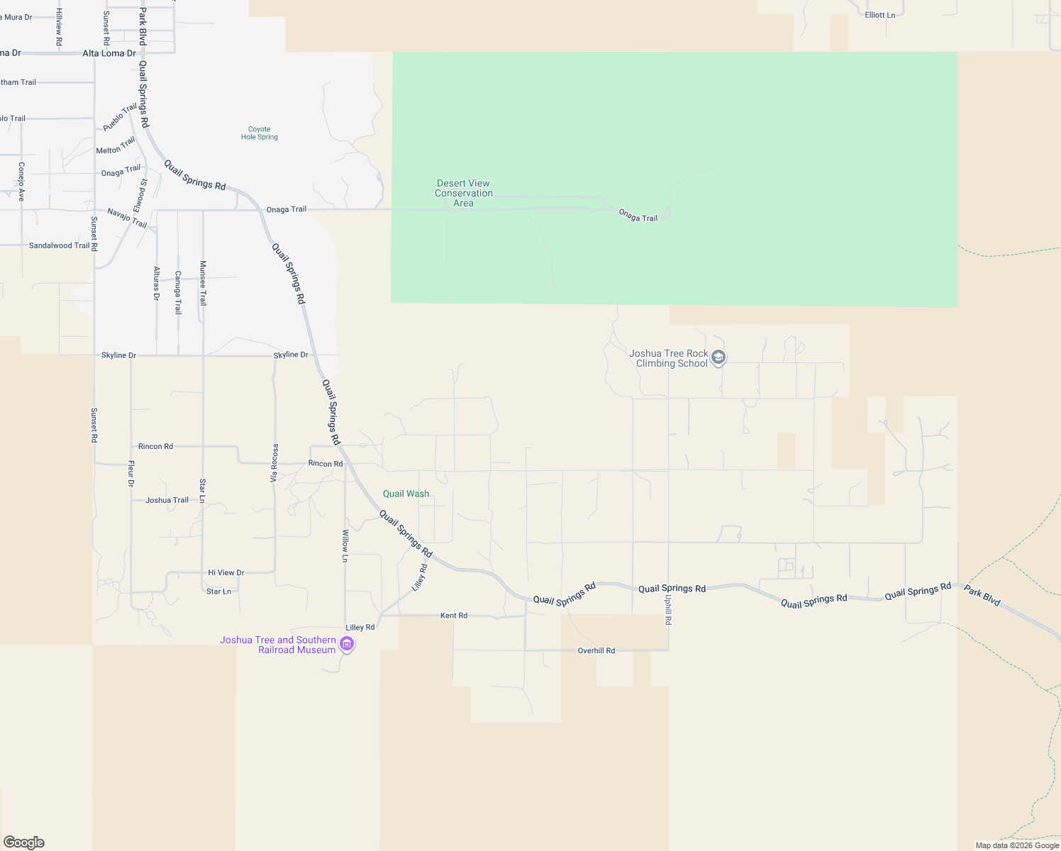 map of restaurants, bars, coffee shops, grocery stores, and more near 8353 Hillside Road in Joshua Tree