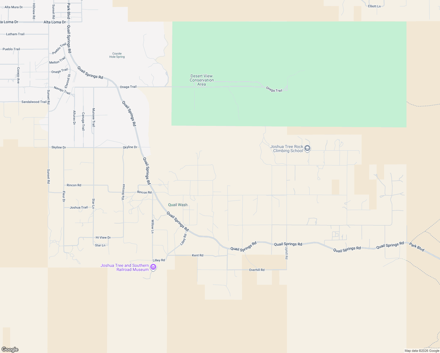 map of restaurants, bars, coffee shops, grocery stores, and more near 8353 Hillside Road in Joshua Tree