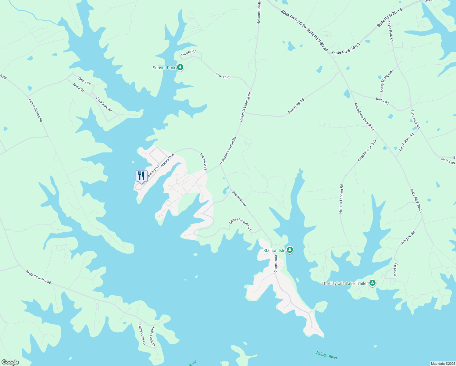 map of restaurants, bars, coffee shops, grocery stores, and more near 161 Circle H Woods Road in Prosperity