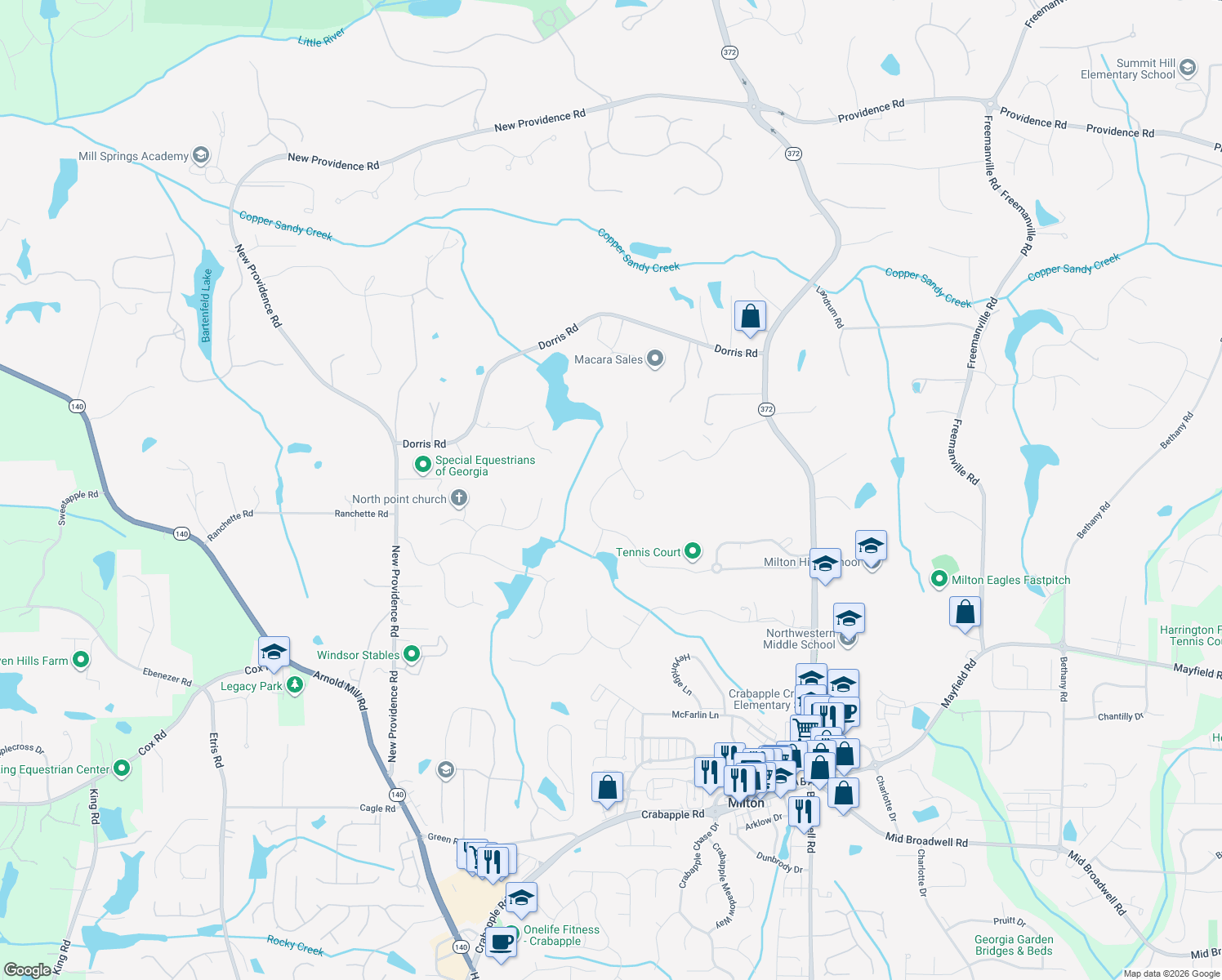 map of restaurants, bars, coffee shops, grocery stores, and more near 865 Owens Lake Road in Alpharetta