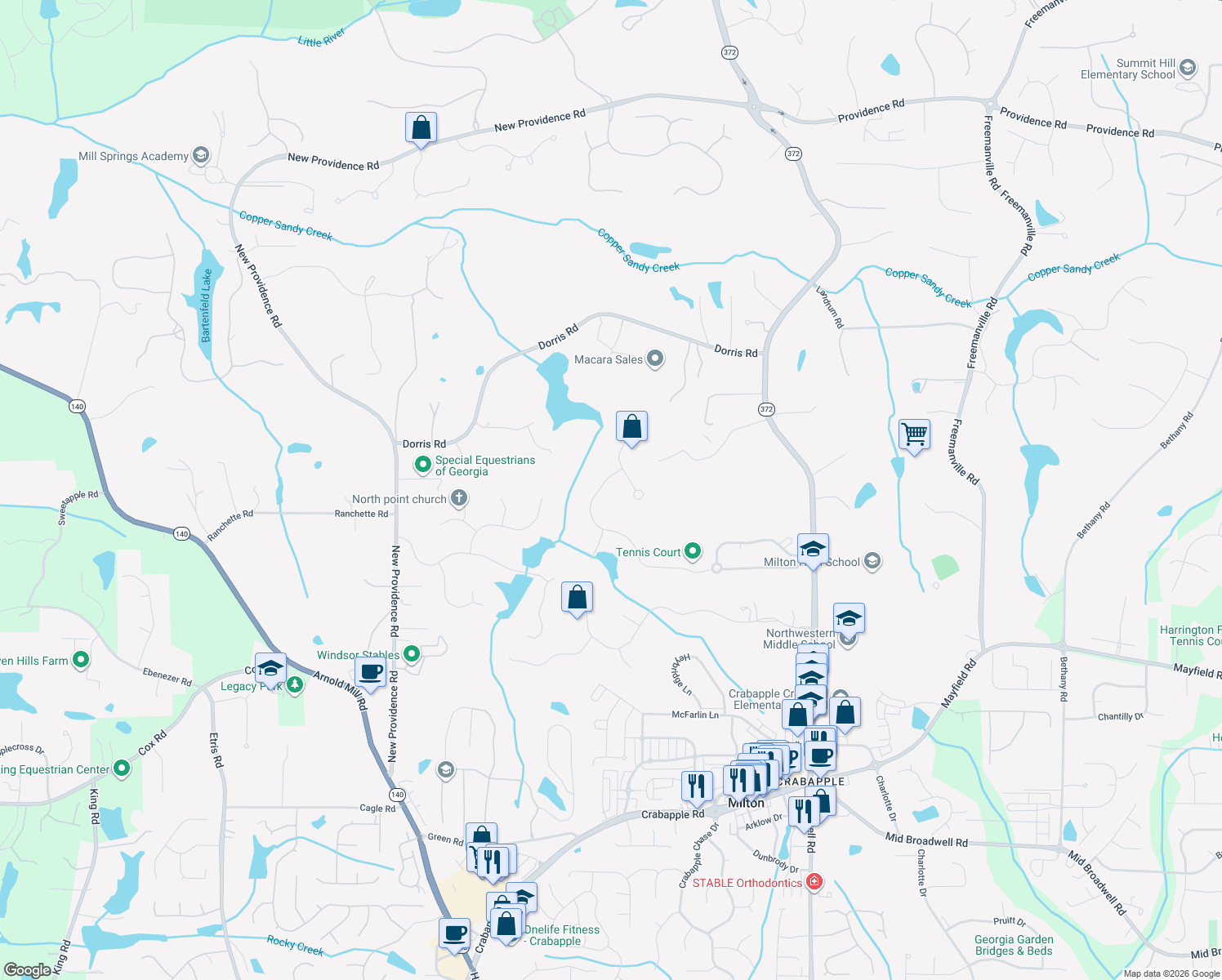 map of restaurants, bars, coffee shops, grocery stores, and more near 865 Owens Lake Road in Alpharetta