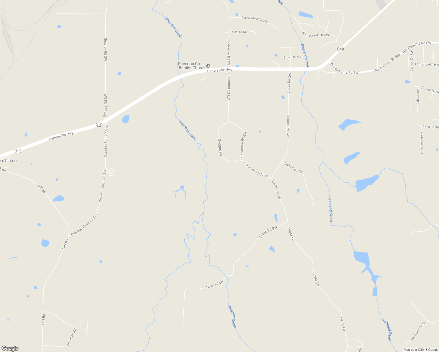 map of restaurants, bars, coffee shops, grocery stores, and more near 208 Kincannon Road Southwest in Cartersville