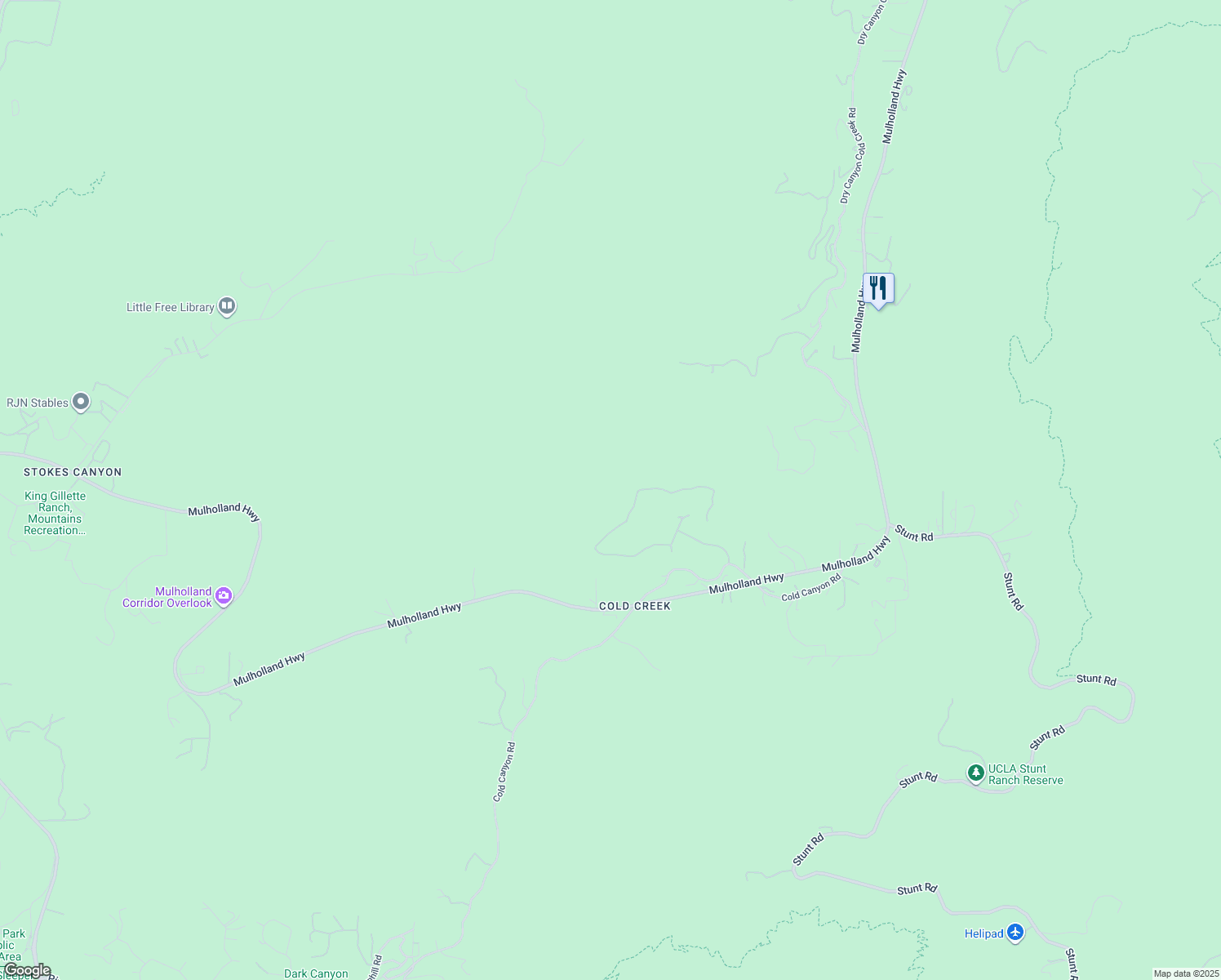 map of restaurants, bars, coffee shops, grocery stores, and more near 2037 Delphine Lane in Calabasas