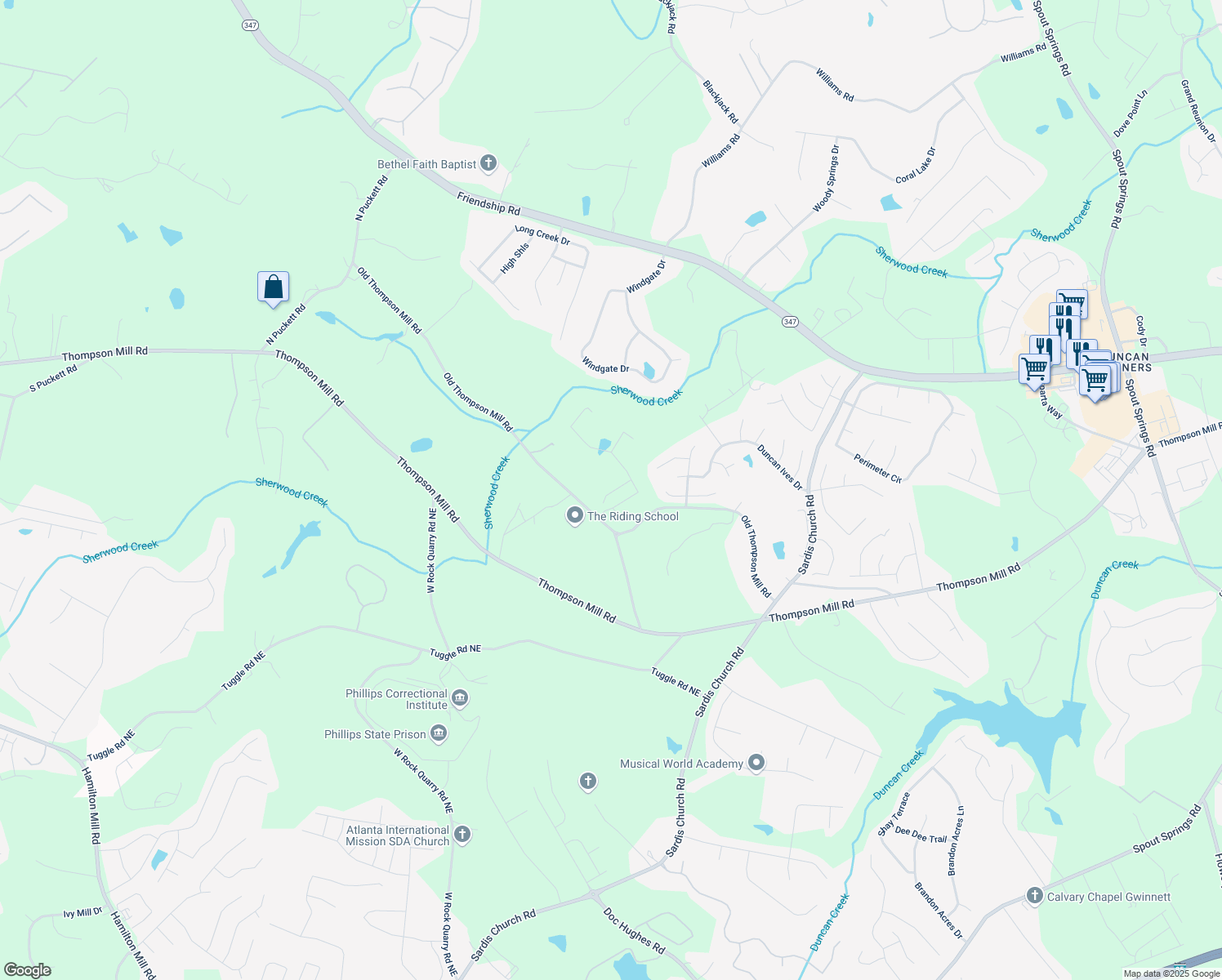 map of restaurants, bars, coffee shops, grocery stores, and more near 4024 Hosch Retreat Drive in Buford