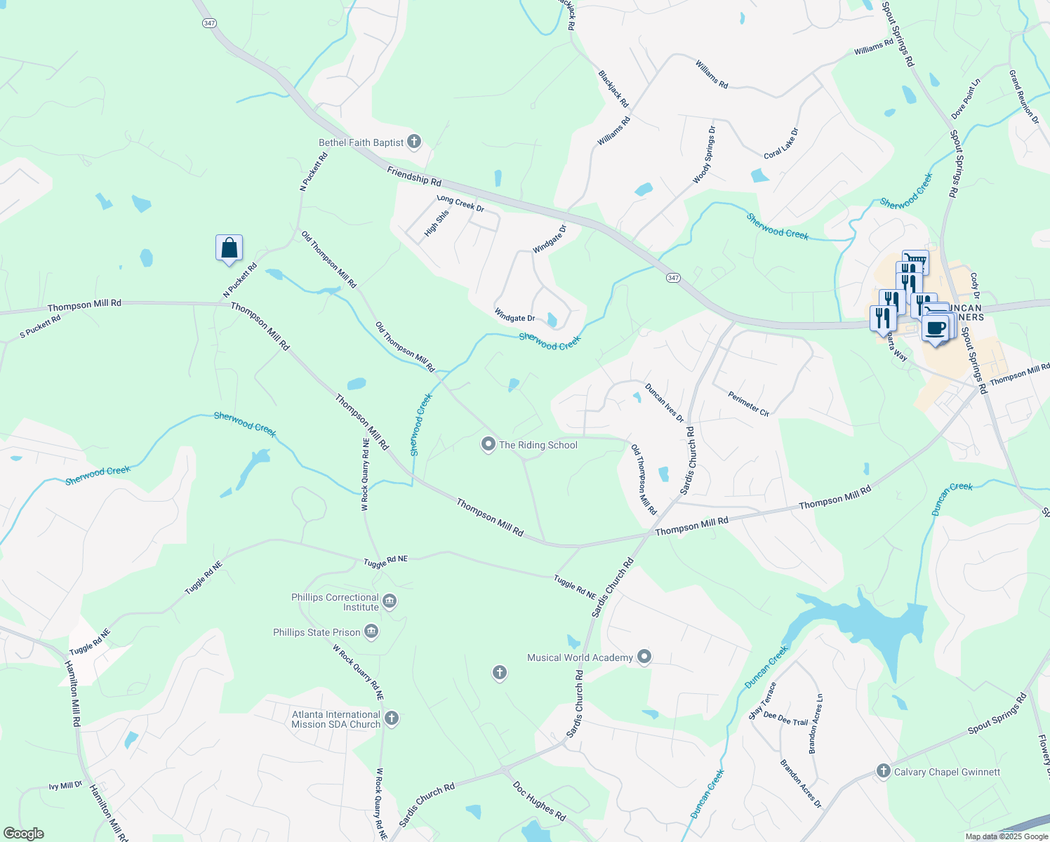 map of restaurants, bars, coffee shops, grocery stores, and more near Hosch Retreat Drive in Gwinnett County