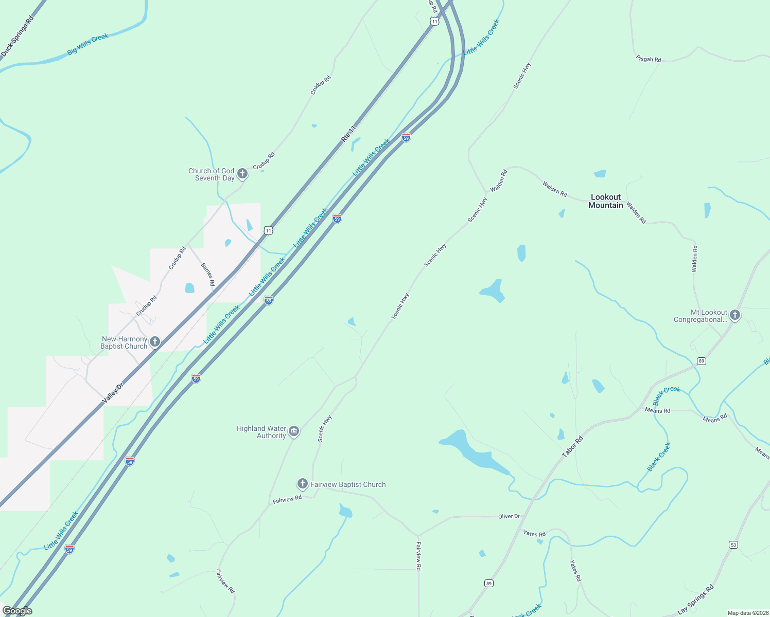 map of restaurants, bars, coffee shops, grocery stores, and more near 4055 Scenic Highway in Gadsden
