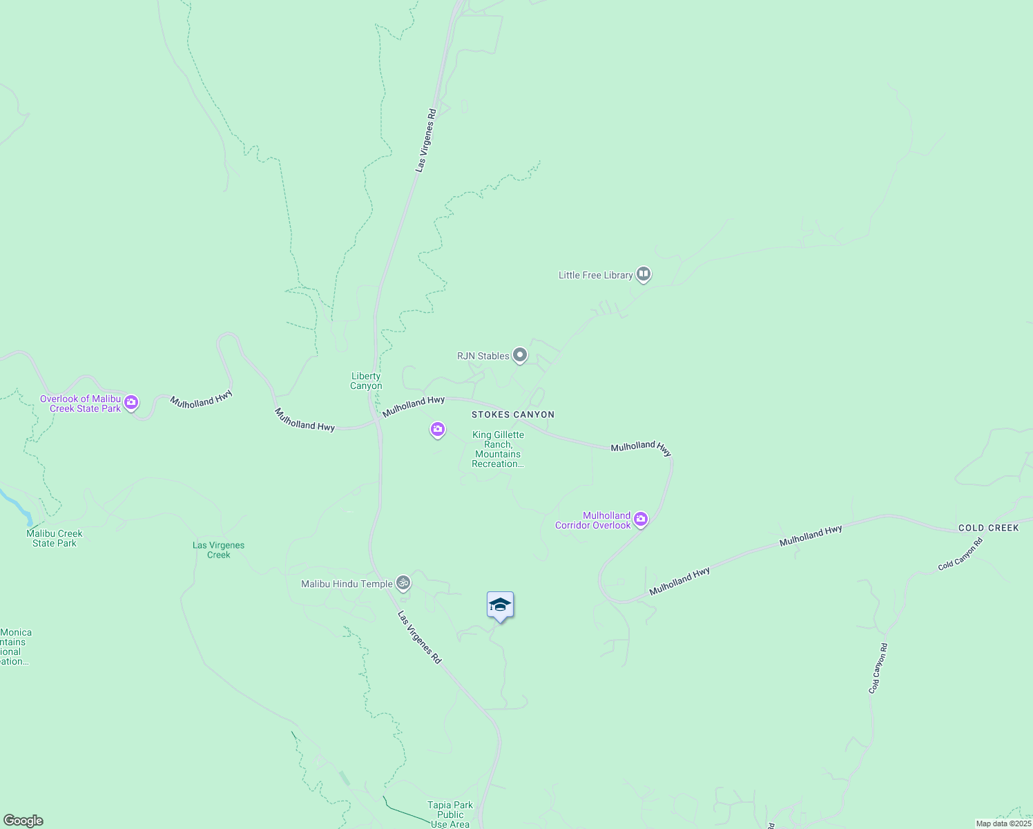 map of restaurants, bars, coffee shops, grocery stores, and more near Stokes Canyon Road in Calabasas