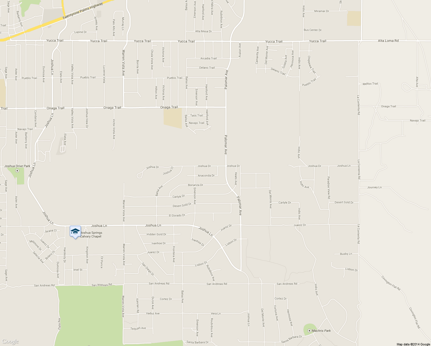 map of restaurants, bars, coffee shops, grocery stores, and more near 58328 Anaconda Drive in Yucca Valley