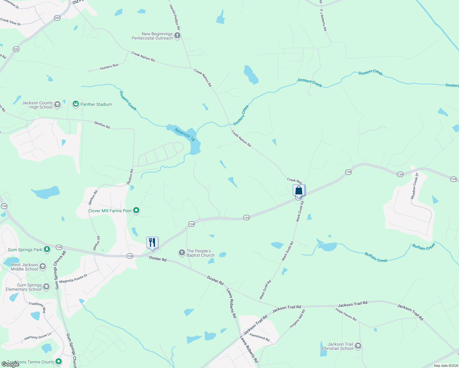 map of restaurants, bars, coffee shops, grocery stores, and more near 357 Jones Rd in Jefferson