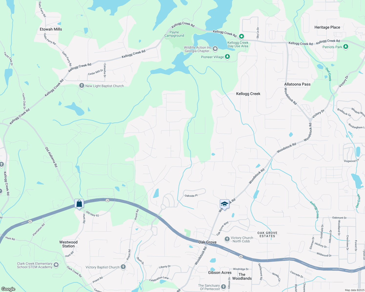 map of restaurants, bars, coffee shops, grocery stores, and more near 6212 Westridge Trce in Acworth