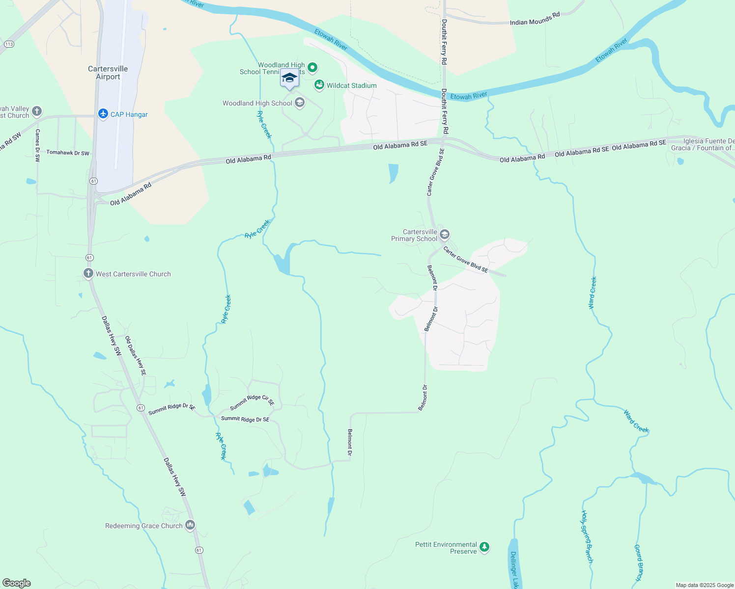 map of restaurants, bars, coffee shops, grocery stores, and more near 10 Carter Lane in Cartersville