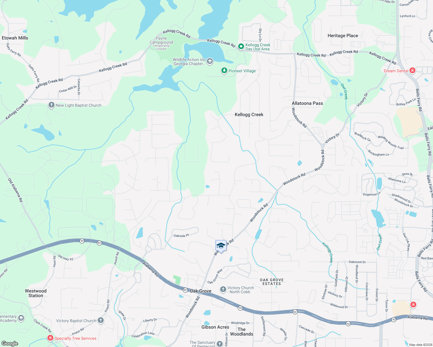 map of restaurants, bars, coffee shops, grocery stores, and more near 115 Logan Cole Dr in Acworth