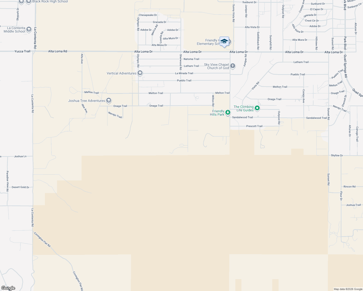 map of restaurants, bars, coffee shops, grocery stores, and more near 8022 Wesley Road in Joshua Tree