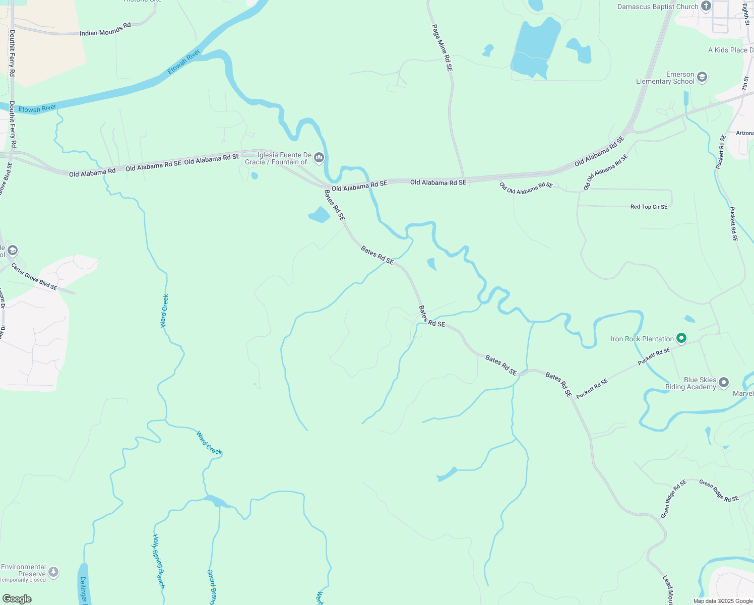 map of restaurants, bars, coffee shops, grocery stores, and more near 1017 Cable Road in Waleska